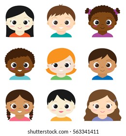 Set of vector cute boys and girls avatars on white background.