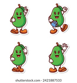 set vector cute cartoon character of avocado isolated