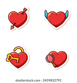 set vector cute cartoon of red heart isolated