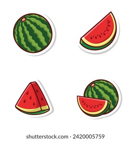 set vector cute cartoon of slice and single watermelon isolated