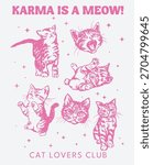 Set of vector cute cat illustration with slogan text print for graphic tee t shirt or sweatshirt hoodie - Vector