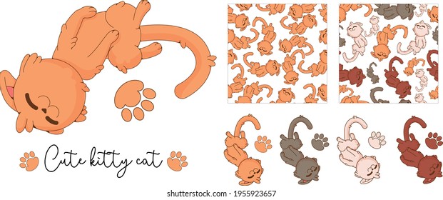 Set of vector cute cats with pattern. 