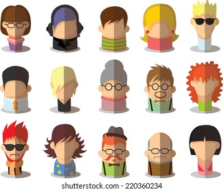 Set of vector cute character avatar icons in flat design 