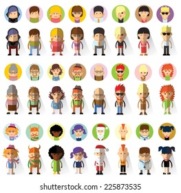 Set of vector cute character avatar icons in flat design 