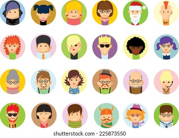 Set of vector cute character avatar icons in flat design 