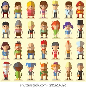 Set of vector cute character avatar icons in flat design 