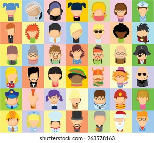 Set of vector cute character avatar icons in flat design 