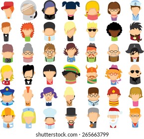 Set of vector cute character avatar icons in flat design 