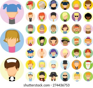 Set of vector cute character avatar icons in flat design 