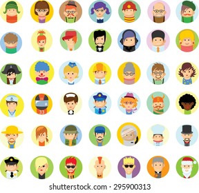 Set of vector cute character avatar icons in flat design 