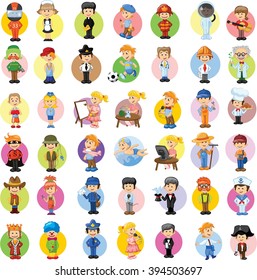 Set of vector cute character avatar icons. 