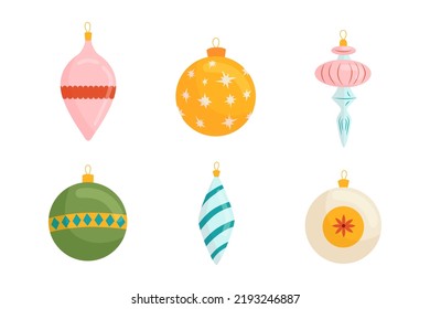 Juego de adornos vectoriales adorables de Navidad. Elementos planos de Navidad para la decoración vectorial de Año Nuevo.