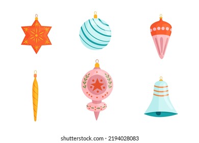 Set of vector cute Christmas ornaments. Christmas flat elements for New Year vector decoration.