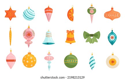 Set of vector cute Christmas ornaments. Christmas flat elements for New Year vector decoration.