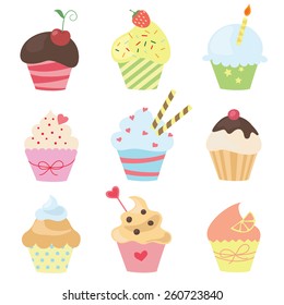 set of vector cute cupcakes