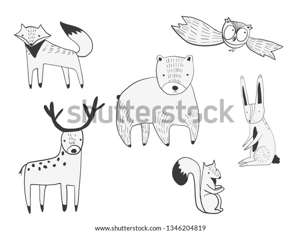 Set Vector Cute Doodle Forest Animals Stock Vector (Royalty Free ...