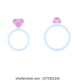 Set of vector cute engagement rings in silver. Isolated ring on white background