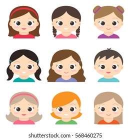 Set of vector cute girls avatars on white background