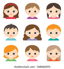 Set Vector Cute Girls Boys Avatars Stock Vector (Royalty Free ...