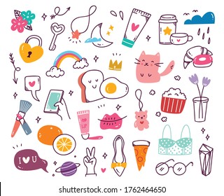Set Of Vector Cute Girly Doodles