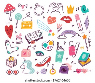 Set Of Vector Cute Girly Doodles