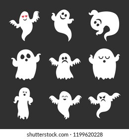 Set of vector cute Halloween ghosts icons 