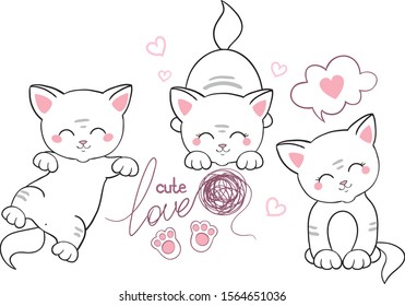 Set of vector cute kittens