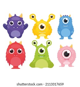 Set of vector cute monsters. Vector illustration