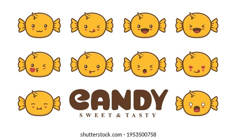 set vector cute yellow candy character with different facial expressions
