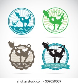 Set of vector  dairy cows label on white background