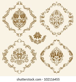 Set of vector damask ornaments. Floral elements for design.