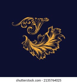 Set of vector damask ornaments Floral elements borders crowns laurel wreaths for design