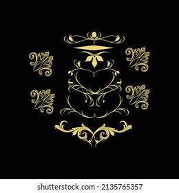 Set of vector damask ornaments Floral elements borders crowns laurel wreaths for design