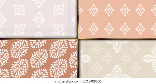 Set Vector damask seamless pattern background. Ornament silhouette. Tribal victorian style.
