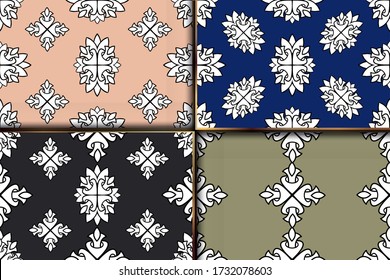 Set Vector damask seamless pattern background. Ornament silhouette. Tribal victorian style.