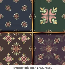 Set Vector damask seamless pattern background. Ornament silhouette. Tribal victorian style.