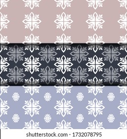 Set Vector damask seamless pattern background. Ornament silhouette. Tribal victorian style.