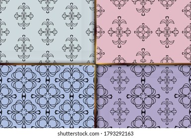 Set Vector damask seamless pattern background. Ornament silhouette. Tribal oldest victorian style