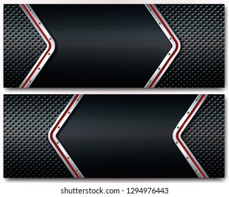 Set of vector dark metal banners. For industrial and technological design. Vector illustration. 