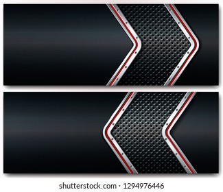 Set of vector dark metal banners. For industrial and technological design. Vector illustration. 