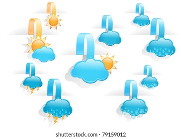 Set of vector day weather forecast tag labels. EPS 10.