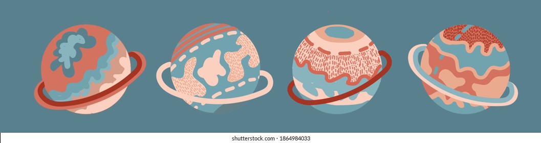 set of vector decor flat modern planets, space