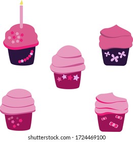 Set of vector decorated cupcakes