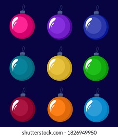 Set of vector decorations for the Christmas tree, multi-colored Christmas baubles. Isolated elements for your design of cards, gift wrapping etc.