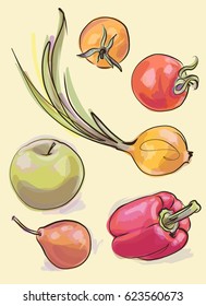 SET VECTOR Decorative background for design with  vegetables and  fruits