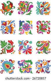 Set of vector decorative color flowers
