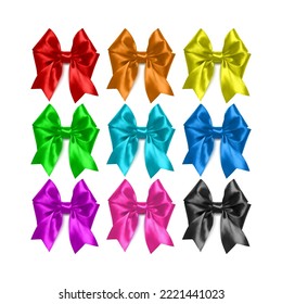 Set of Vector decorative colorful bows and ribbons for holiday gift decoration isolated on white. Bow on white background