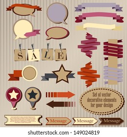 set of vector decorative design elements: ribbons, speech bubbles, labels and web elements 