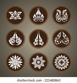 Set of vector decorative design thai ornament, Lai thai in thai script 