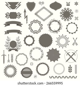 Set of Vector Decorative Elements in Art Deco Vintage Style. Collection of Decorative Frames, Geometric Shapes and another Items for your Retro Style Design Projects. Monochrome images.